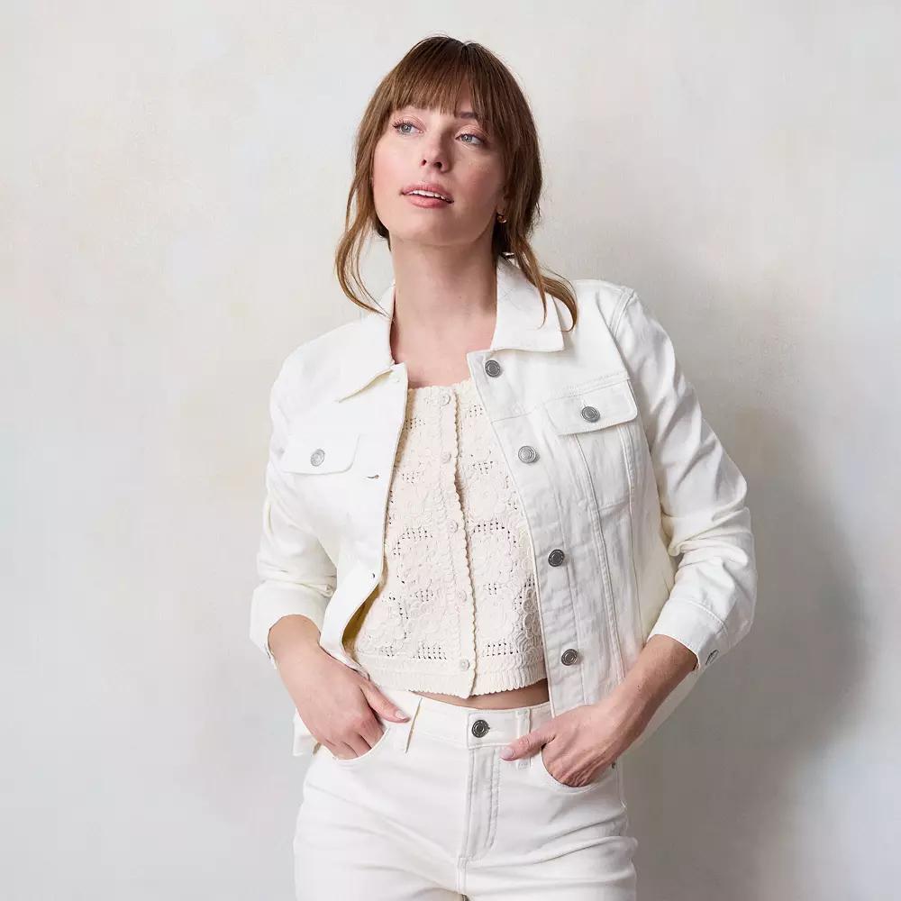 Women's LC Lauren Conrad Denim Jacket, Size: XL, Ivory Silk Product Image
