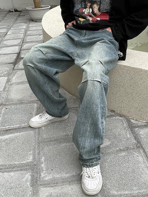 Men's Ruched Blue Loose Jeans Product Image