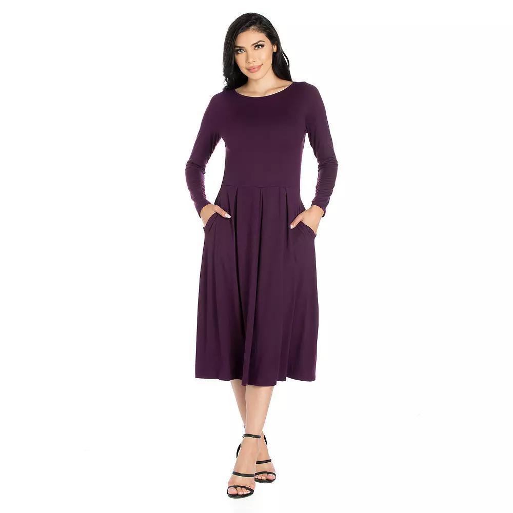 Women's 24Seven Comfort Apparel Long Sleeve Fit & Flare Dress with Pockets,  Product Image