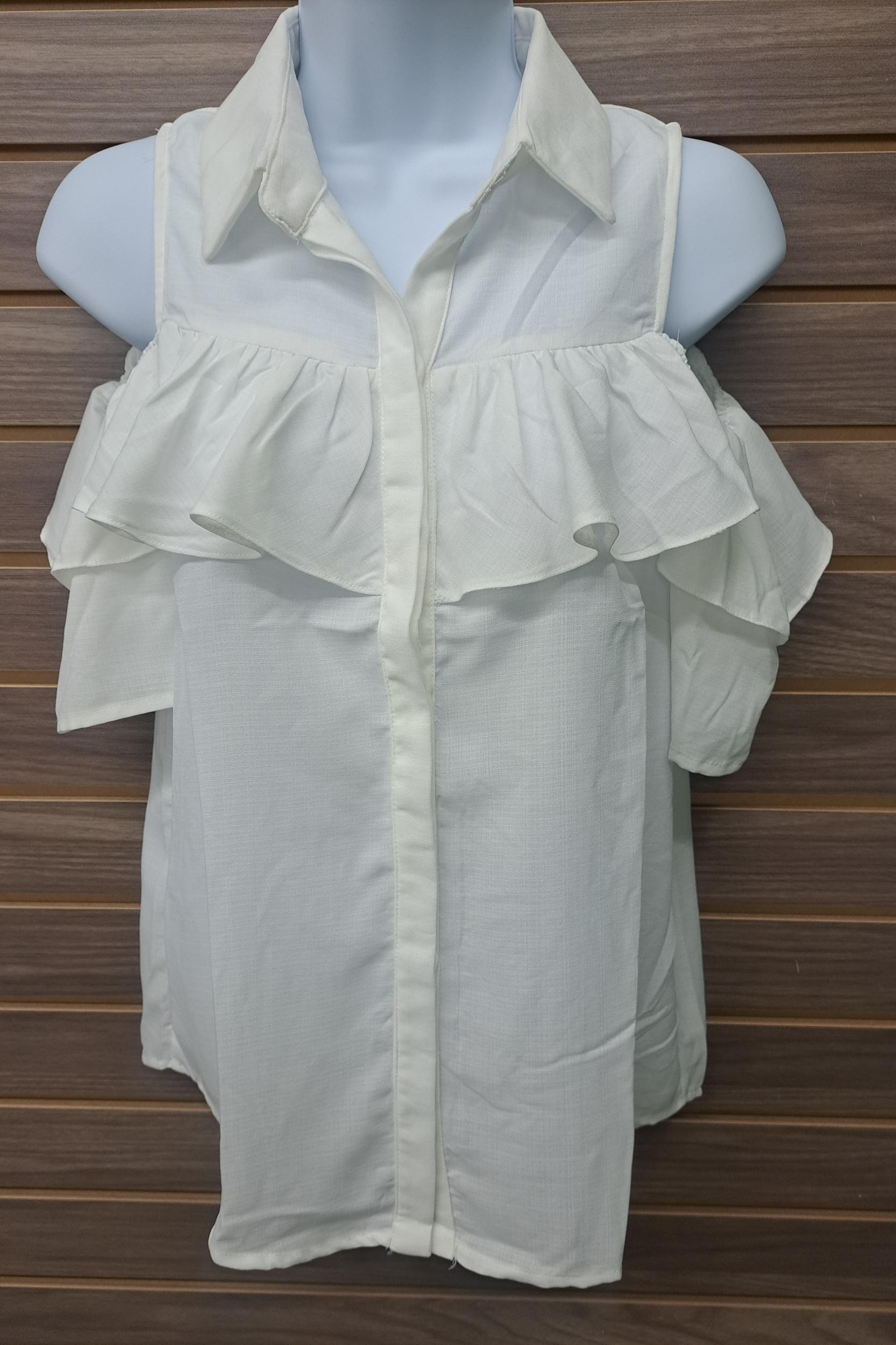 Cream cold shoulder linen button up blouse Product Image