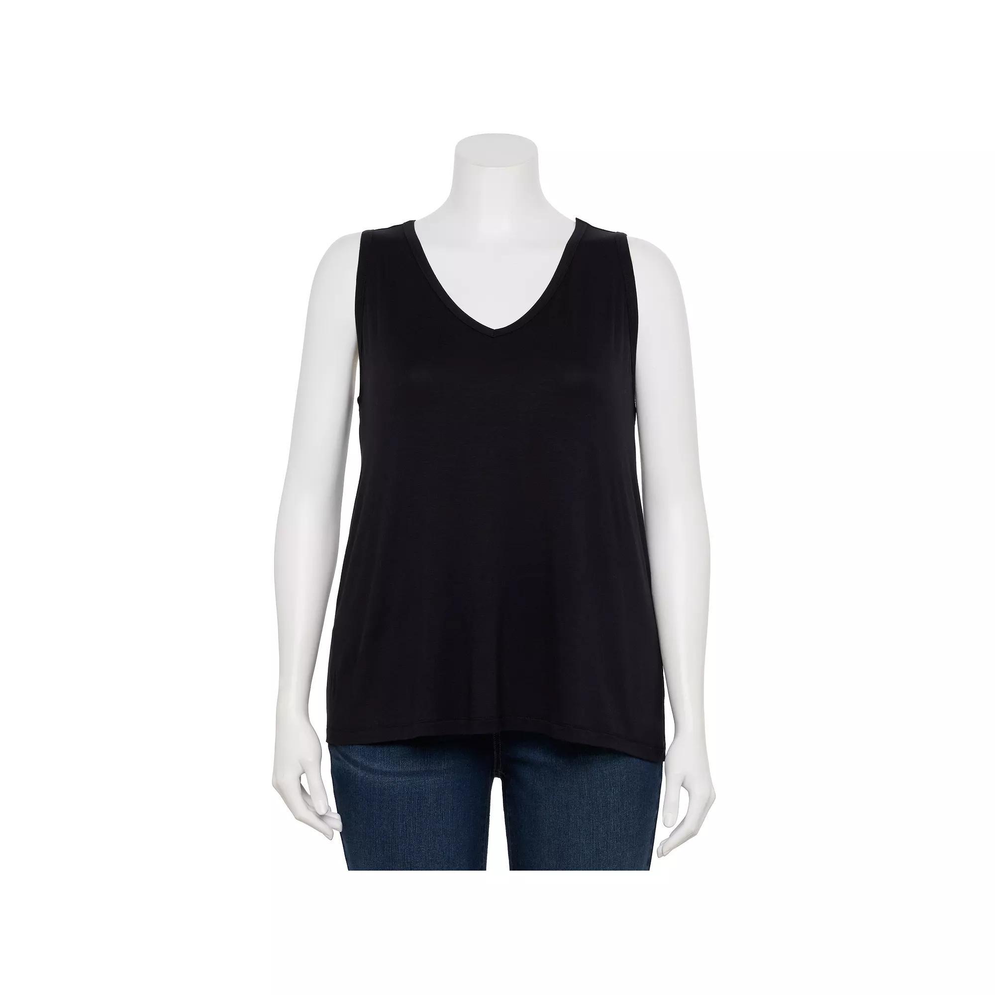 Plus Size Nine West Essential Easy V-Neck Tank Top, Women's, Size: 3XL, Black Product Image