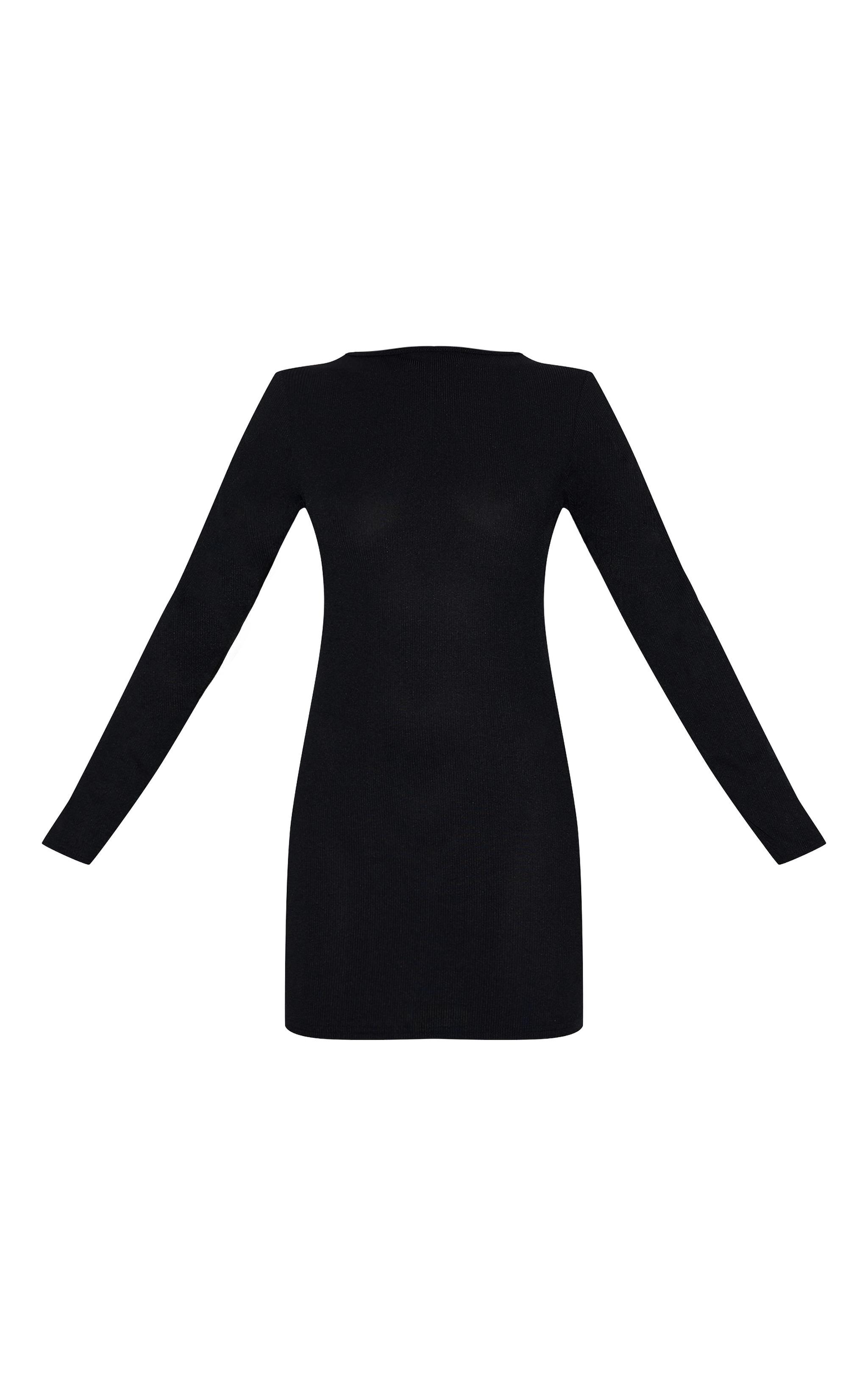 Black Ribbed Long Sleeve Bodycon Dress Product Image