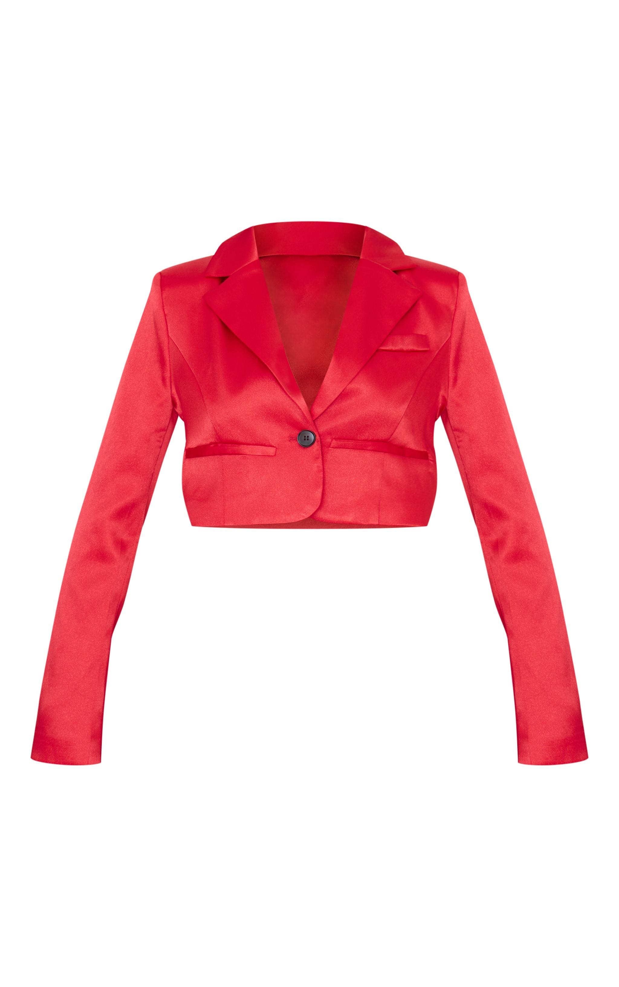 Red Glitter Tailored Cropped Blazer Product Image