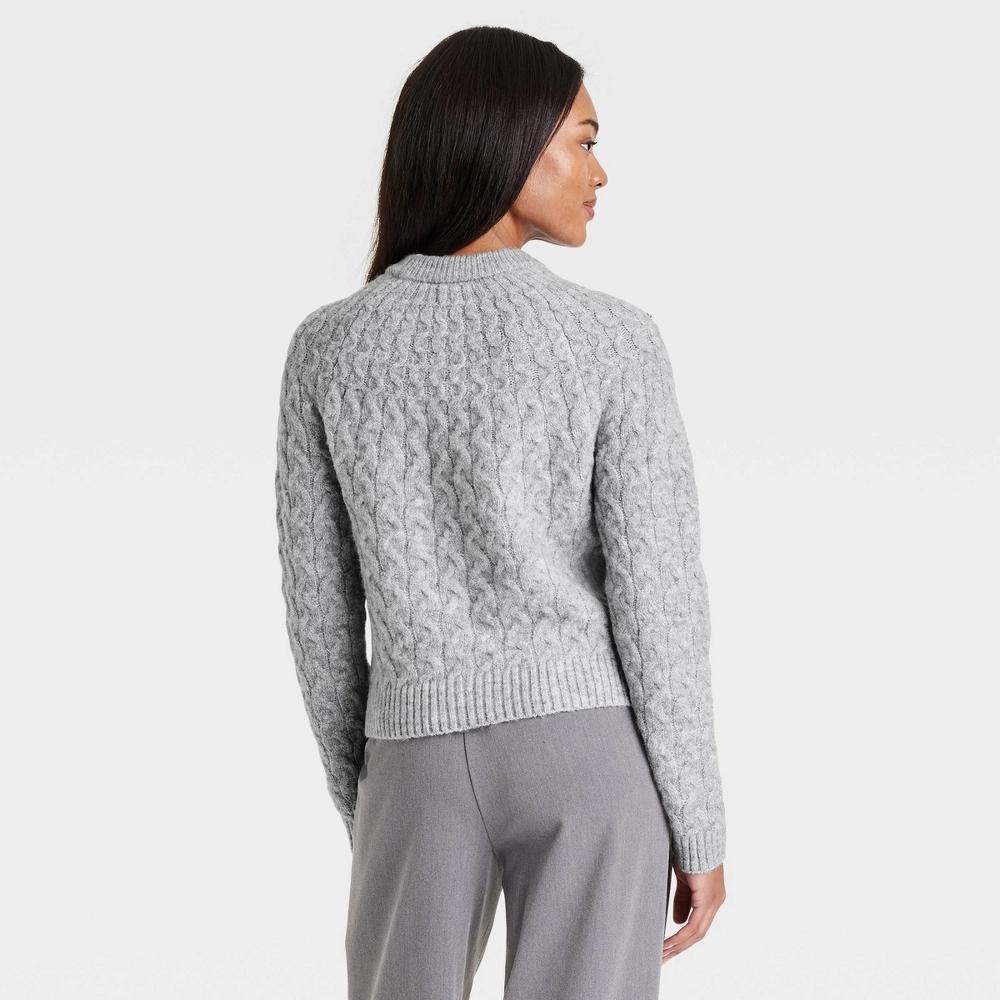 Womens Cable Crewneck Pullover Sweater - A New Day M Product Image