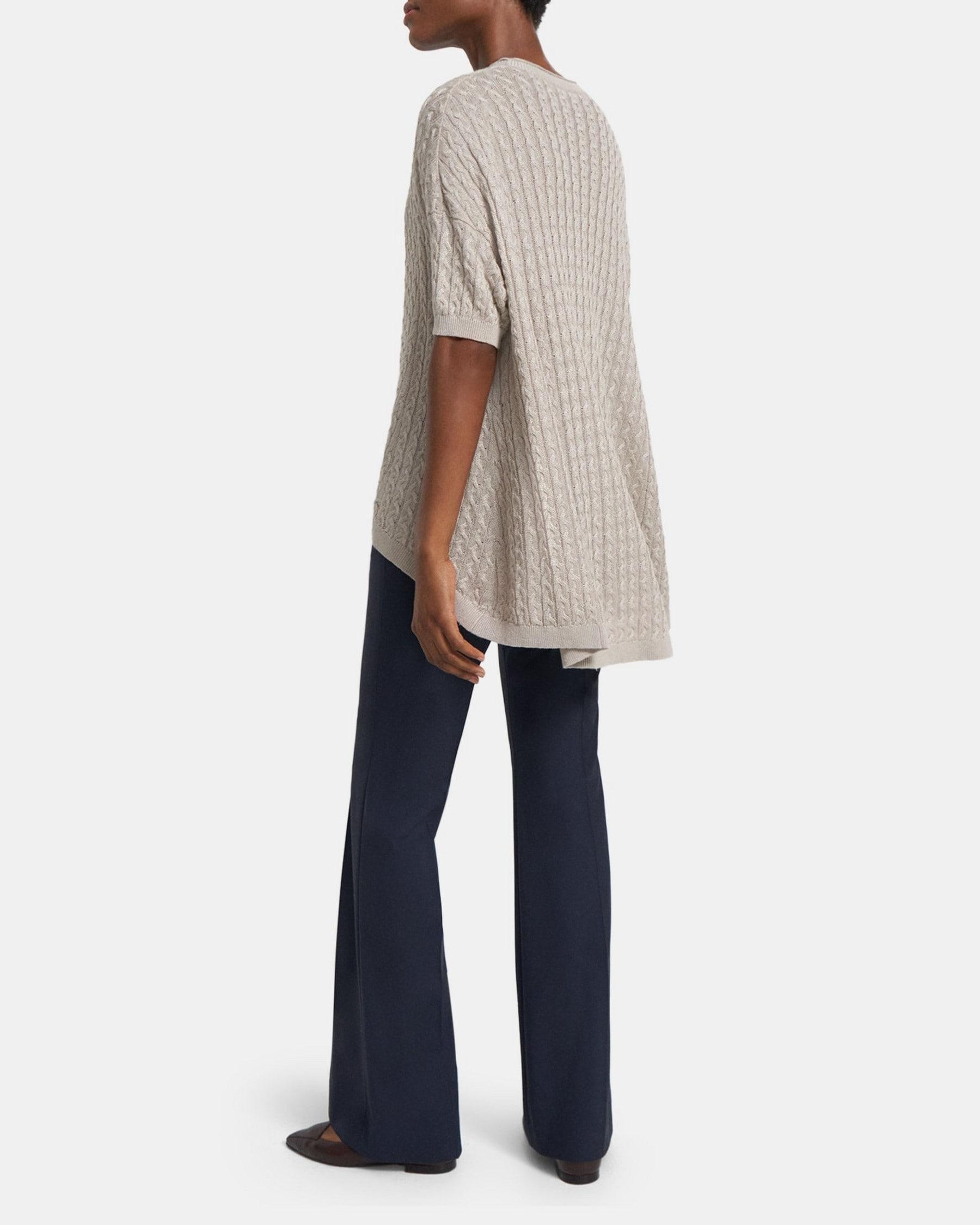 Short-Sleeve Sweater in Cable Knit Linen Product Image