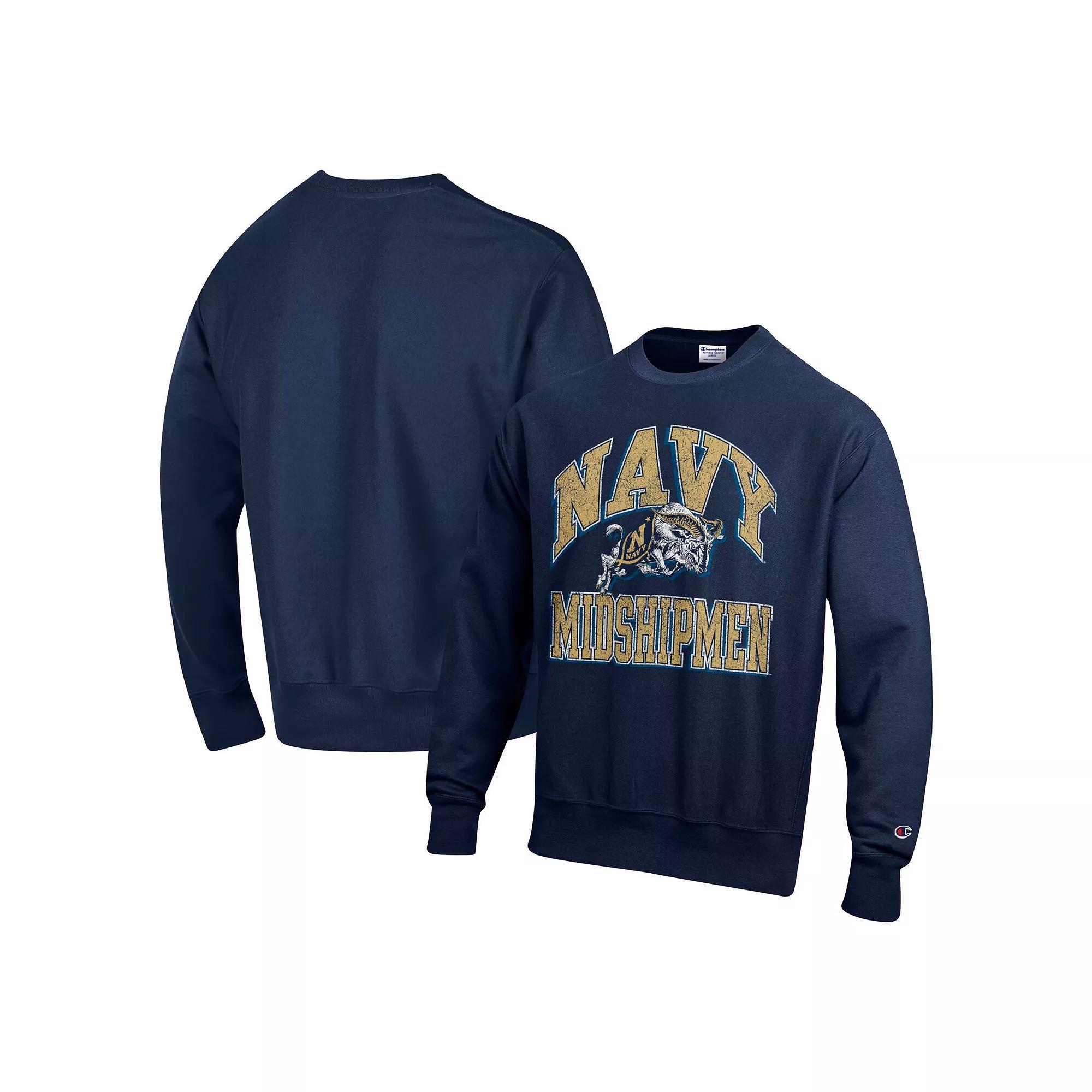 Men's Champion Navy Navy Midshipmen Vault Late Night Reverse Weave Pullover Sweatshirt, Size: XL, Blue Product Image