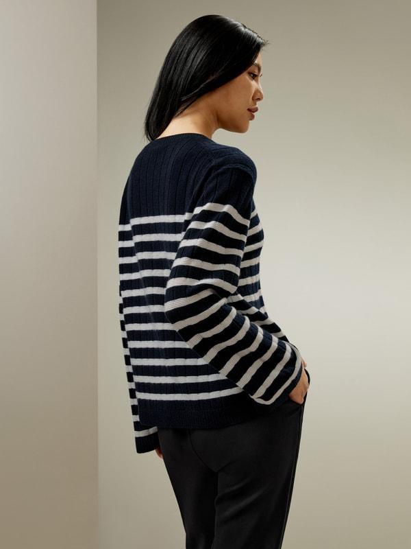 Drop-Shoulder Striped Cashmere Sweater Product Image