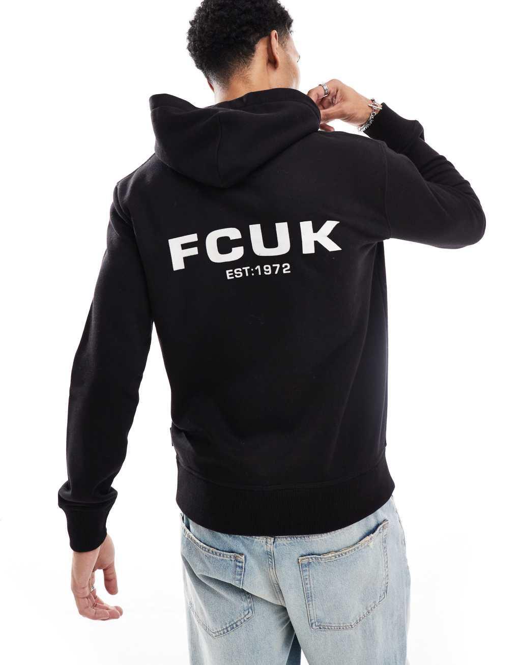 French Connection relaxed hoodie with logo in black Product Image