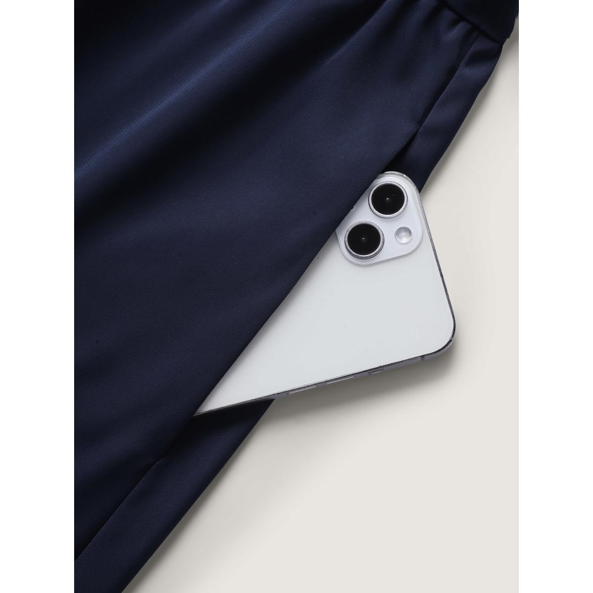 Plus Size Color Contrast Pleated Cinched Waist Midi Dress DarkBlue Women V-neck Short sleeve Curvy BloomChic 26/4X Product Image