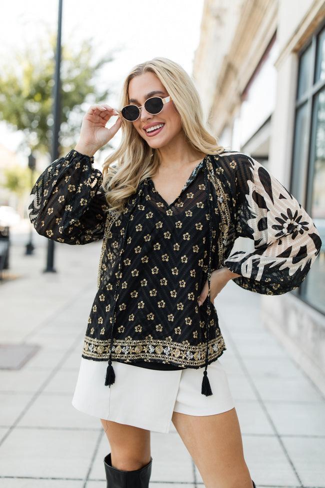 Gourd Vibes Black Multi Printed Blouse FINAL SALE Product Image