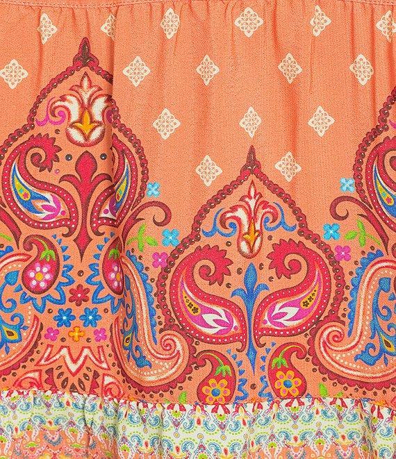 John Mark Plus Size Embroidered Mix Printed Split V-Neck 3/4 Bubble Sleeve Tunic Product Image