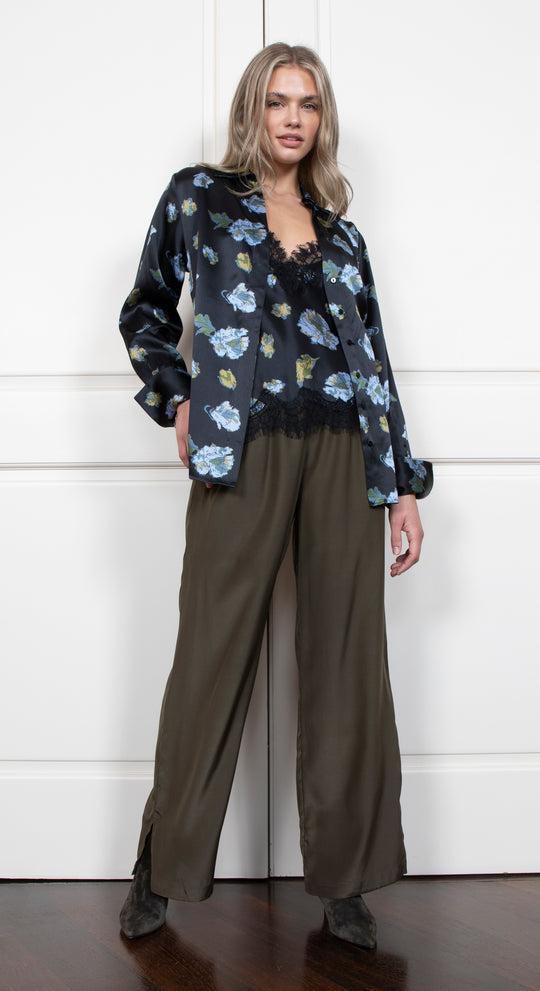 Printed Runway Shirt - Black Flora Garden Product Image