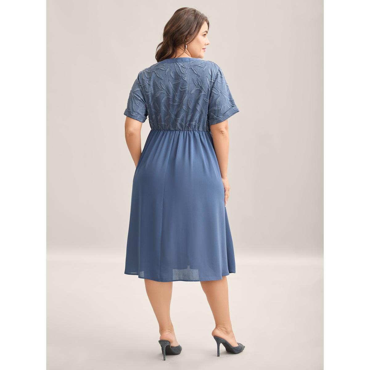 Plus Size Notched Collar Textured Pocket Midi Dress Cerulean Women Notched collar Short sleeve Curvy BloomChic 14-16/1X Product Image