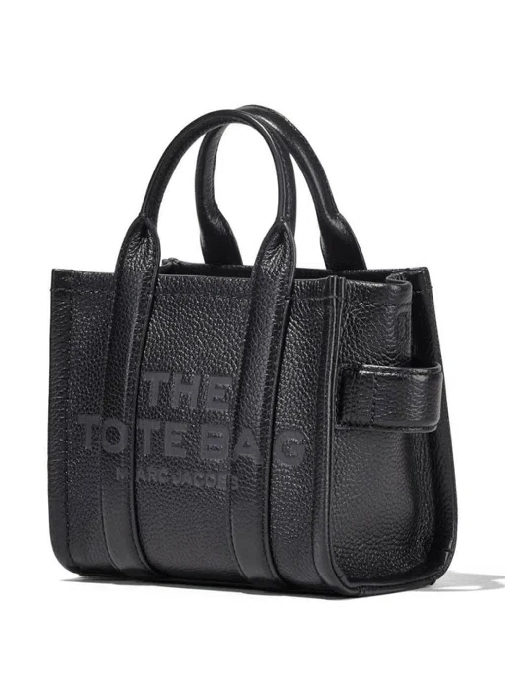 The Micro Tote Bag Black Shoulder Bag With Logo In Grainy Leather Woman Product Image