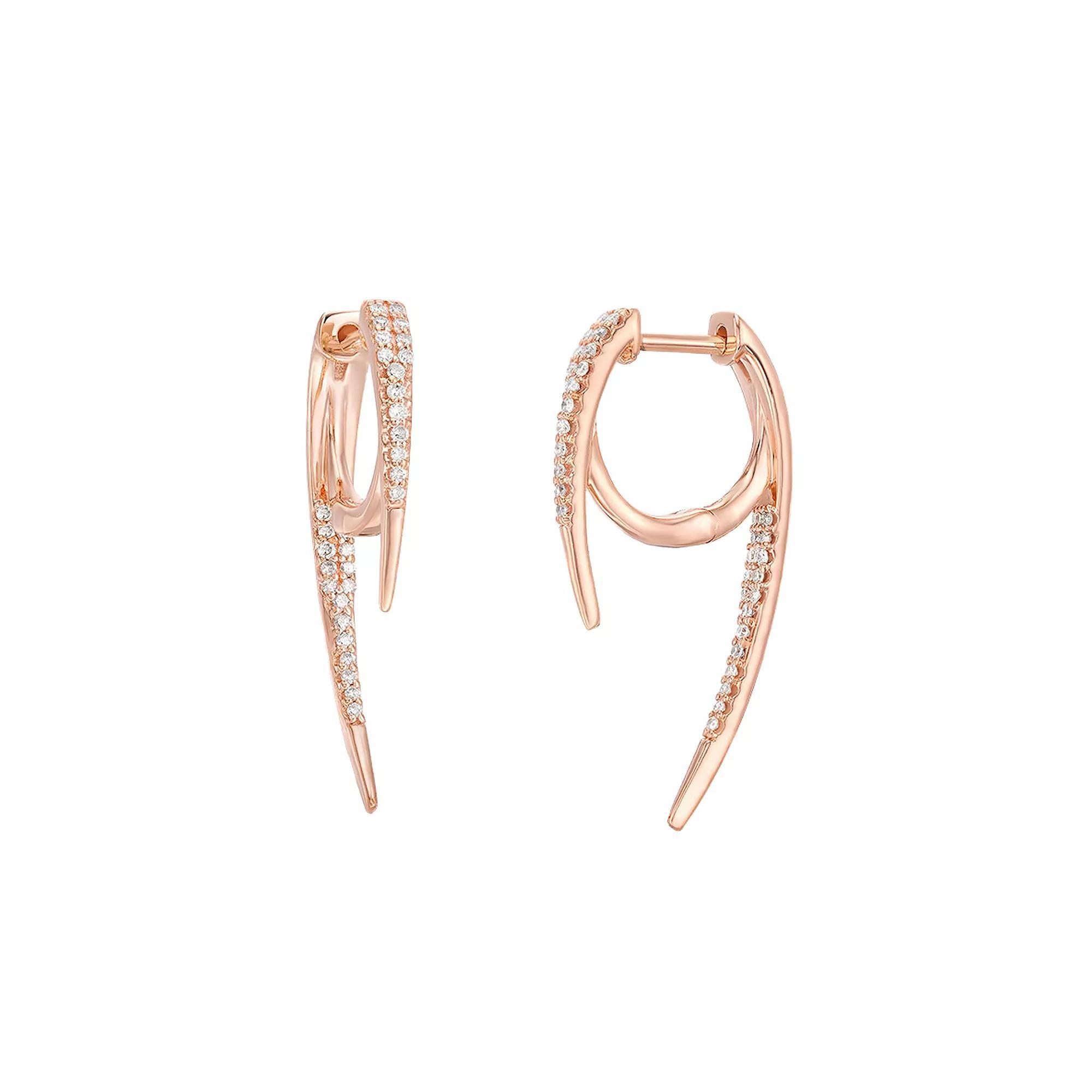 Gemminded 10k Rose Gold 1/4 Carat T.W. Diamond Curved Bar Earrings, Women's Product Image