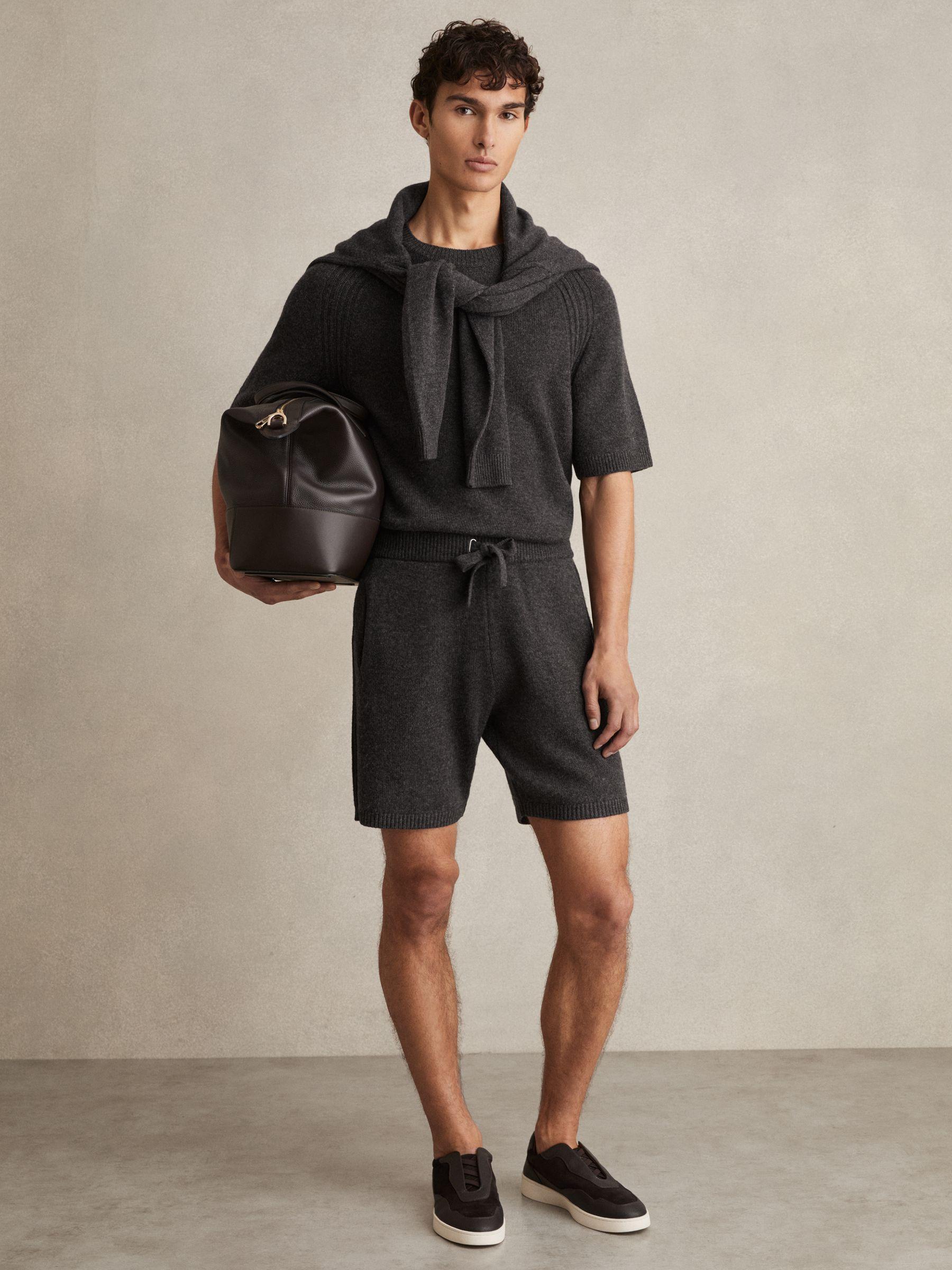 Wool Blend Heavy Knit Shorts in Charcoal Melange Product Image