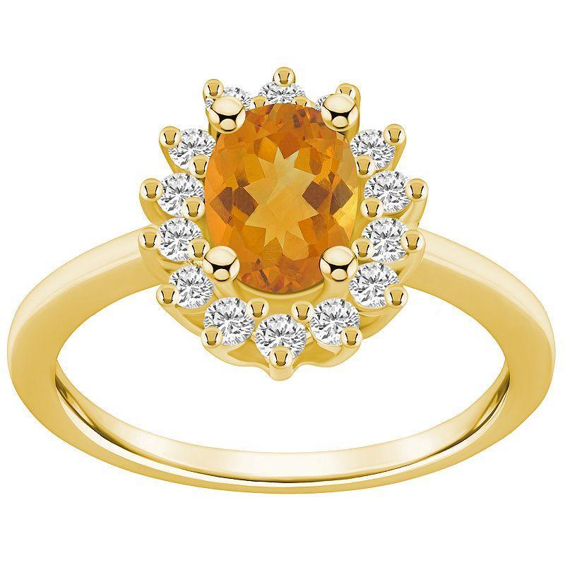 Alyson Layne 14k Gold Oval Cut Citine & 1/3 Carat T.W. Diamond Halo Ring, Women's, Size: 6, Orange Product Image