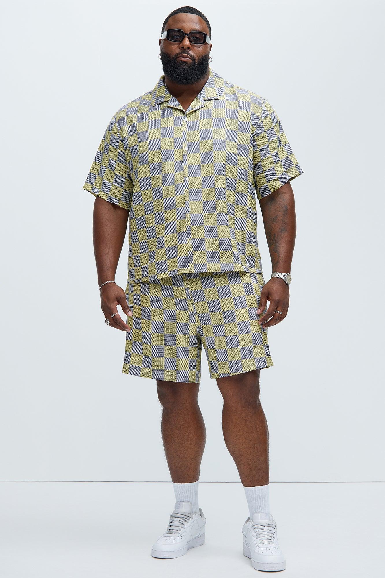 Checkered Print Warm Up Shorts - Yellow/combo Product Image