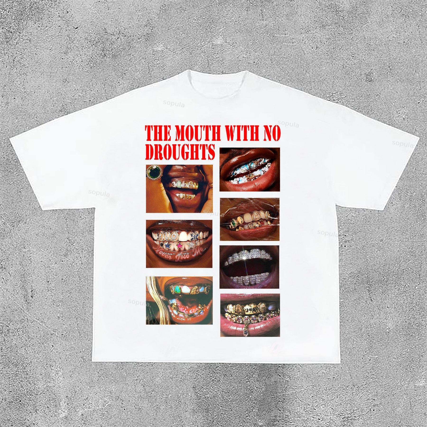 Sopula Vintage The Mouth With No Droughts Print Cotton T-Shirt Product Image