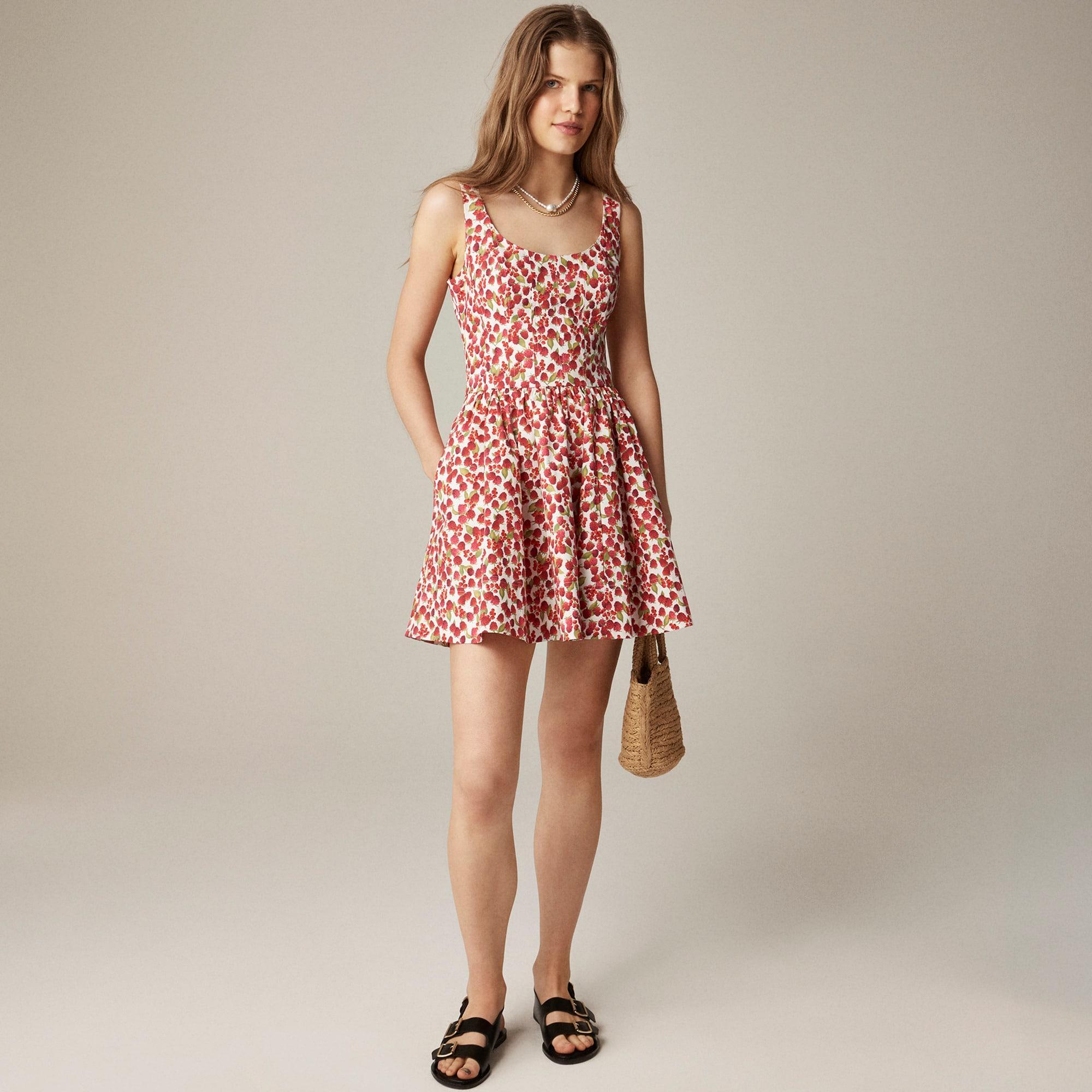 Fit-and-flare mini dress in raspberry print Product Image