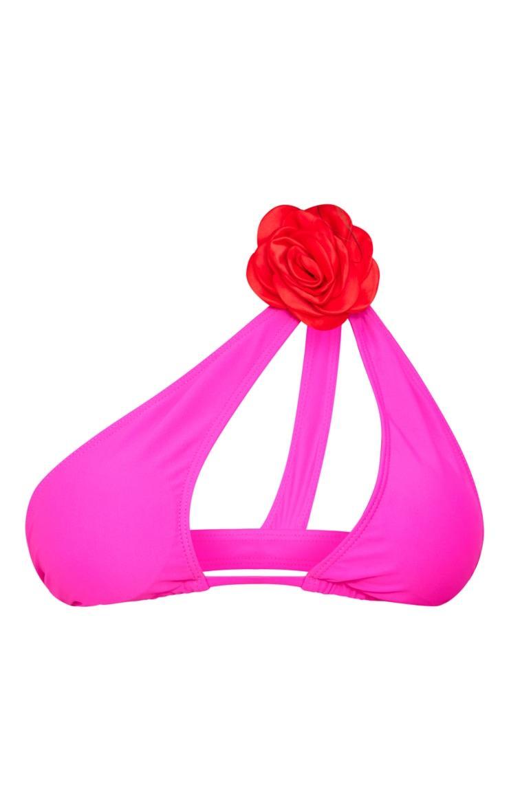 Pink Contrast Flower Detail Triangle Bikini Top Product Image