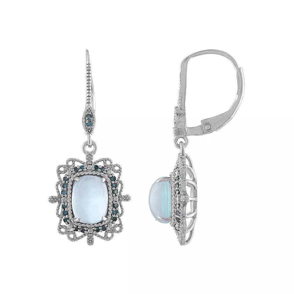 Tiara Sterling Silver White Opal & Blue Diamond Accent Drop Earrings, Women's Product Image