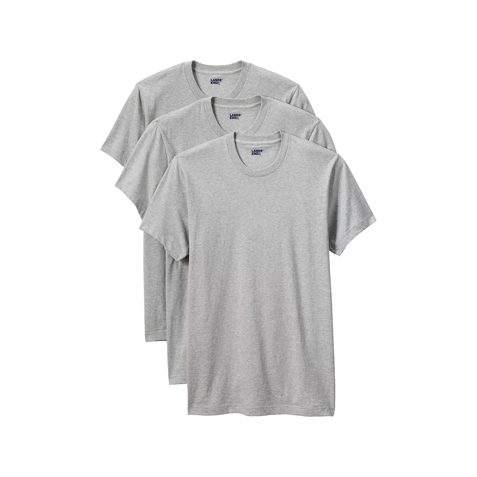 Men's Lands' End Crewneck 3-Pack Undershirt, Size: Large, Gray Grey Product Image