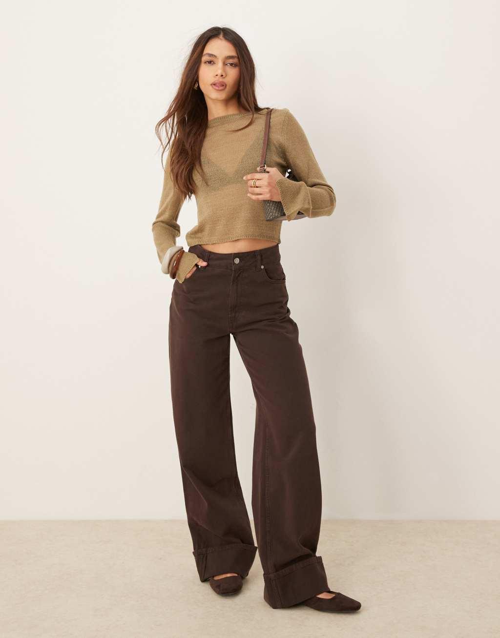 ASOS DESIGN crew neck sweater in loose knit in mocha Product Image