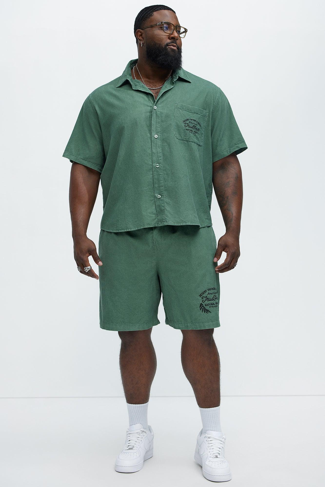 Retro Embroidered Corduroy Shorts - Green Product Image