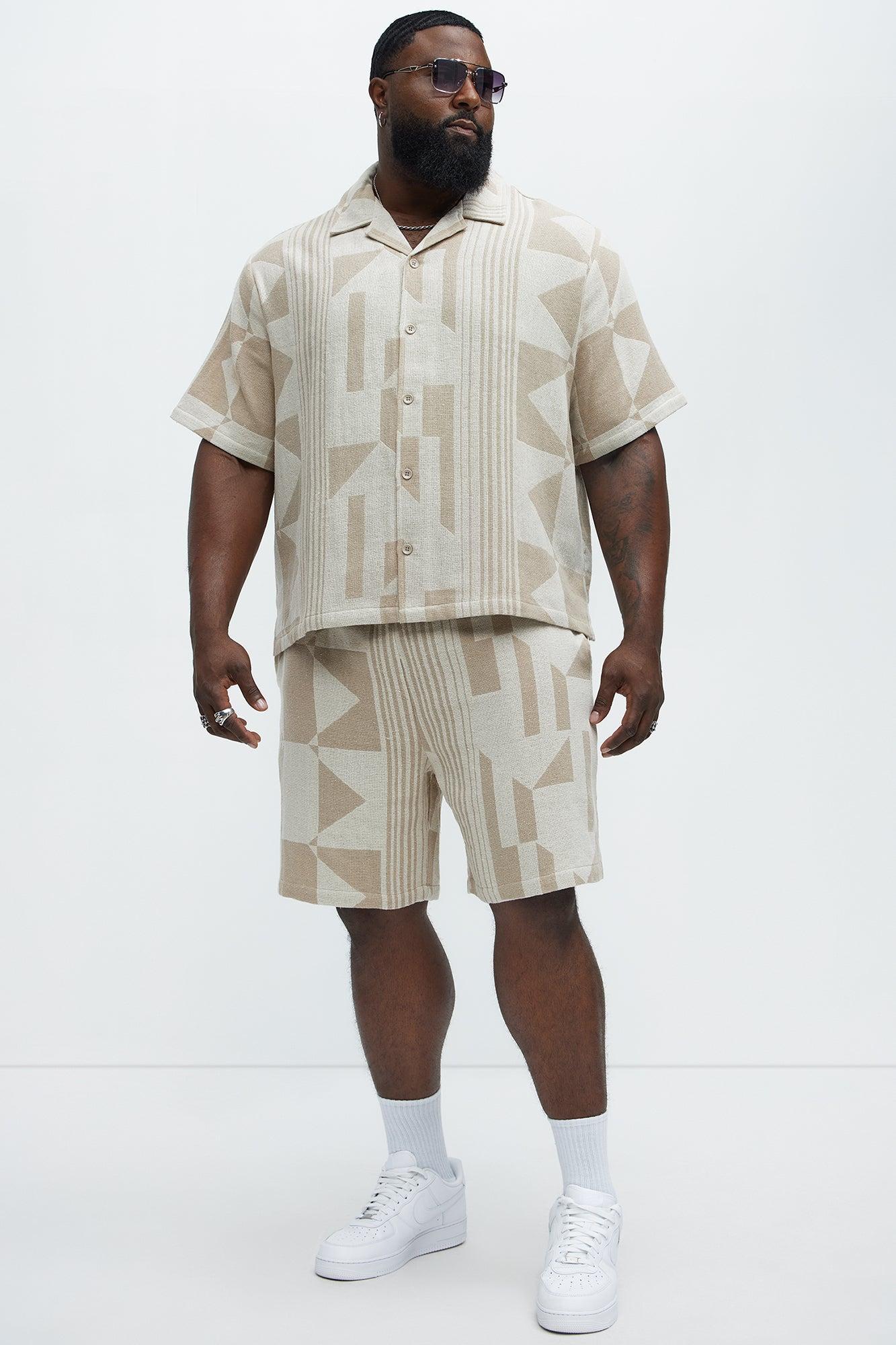 Abstract Cuban Collar Button Down Shirt - Cream/combo Product Image