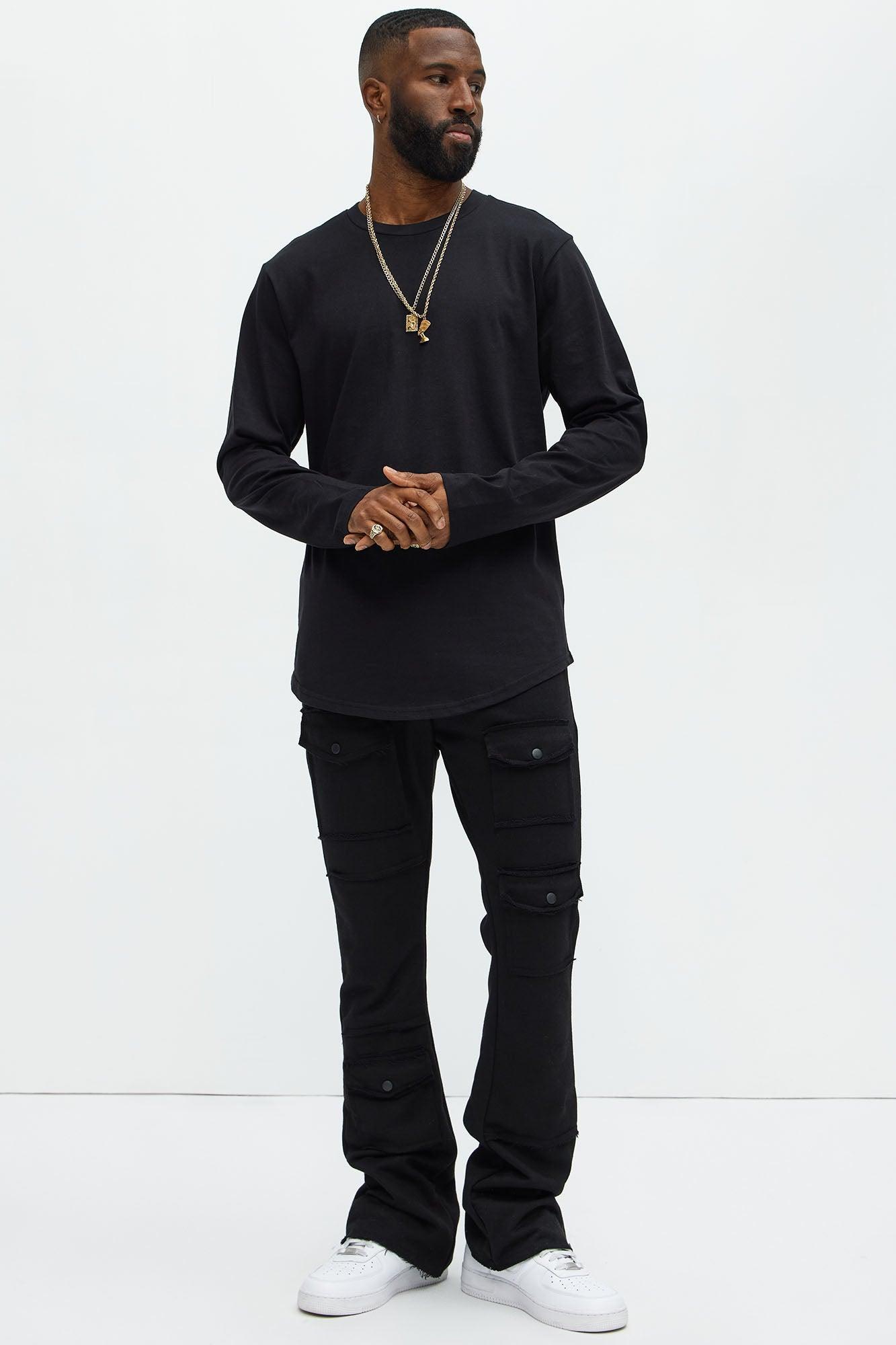 Essential Long Sleeve Scallop Tee - Black Product Image