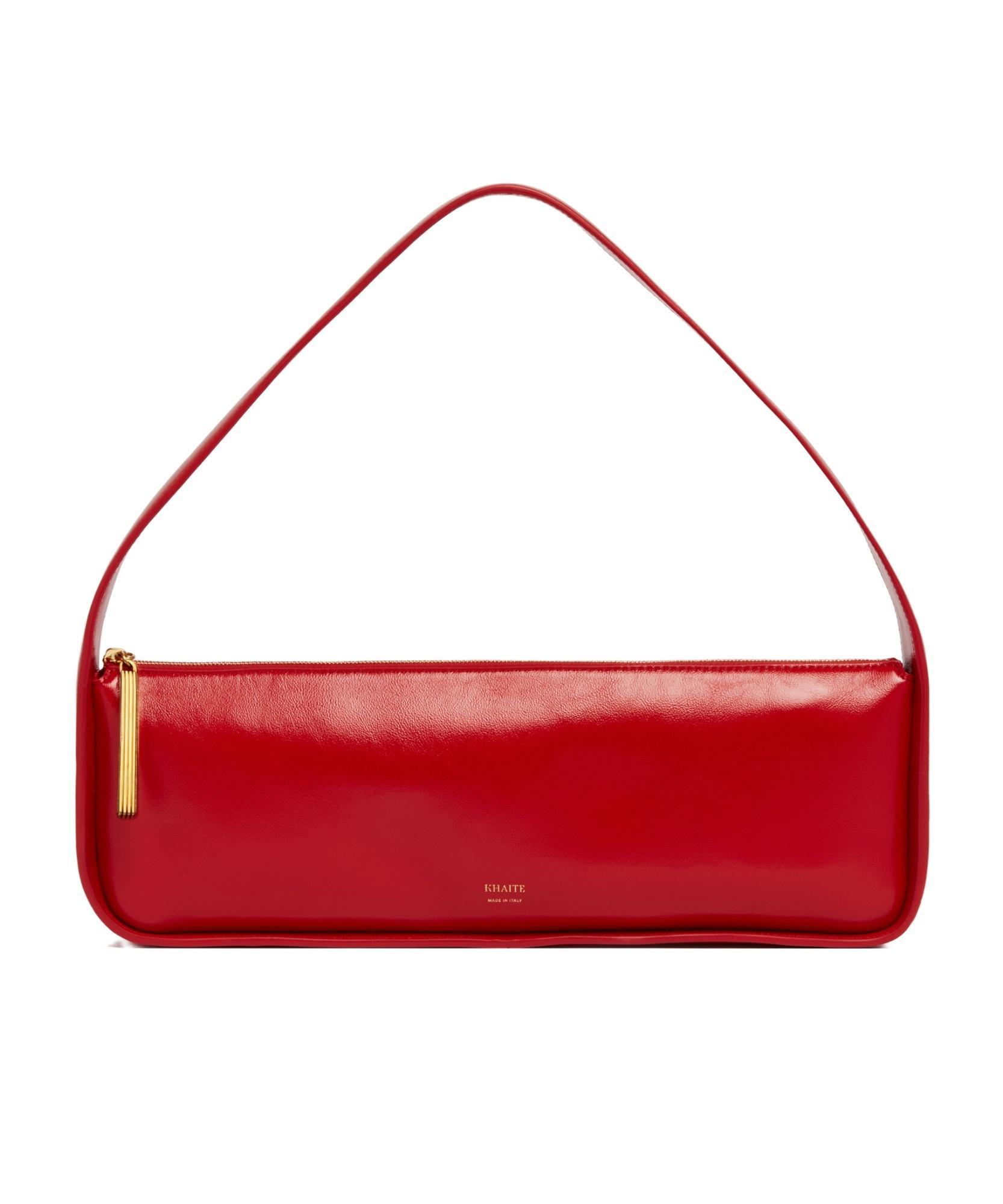 KHAITE Lori Crackle Patent Leather Shoulder Bag In Red Product Image