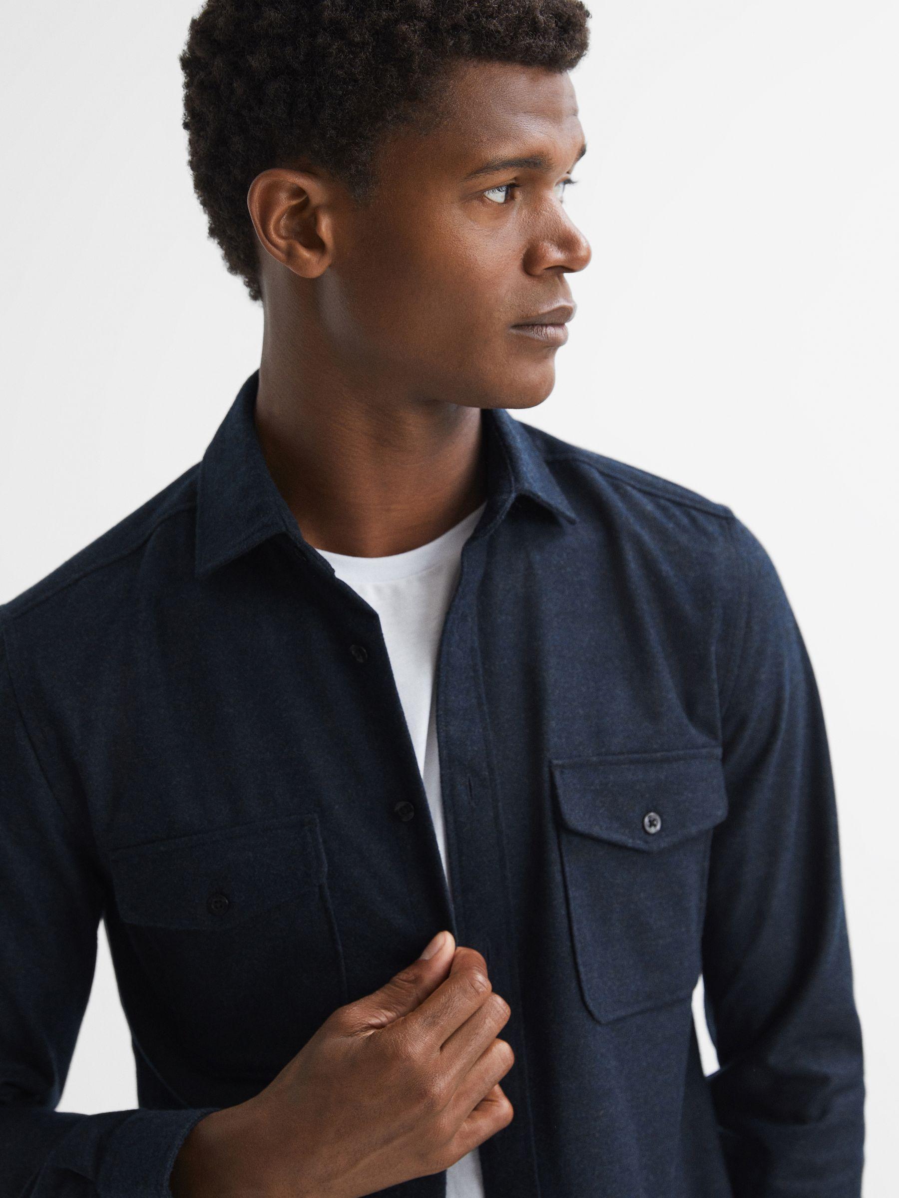 Button-Through Twin Pocket Overshirt in Navy Product Image