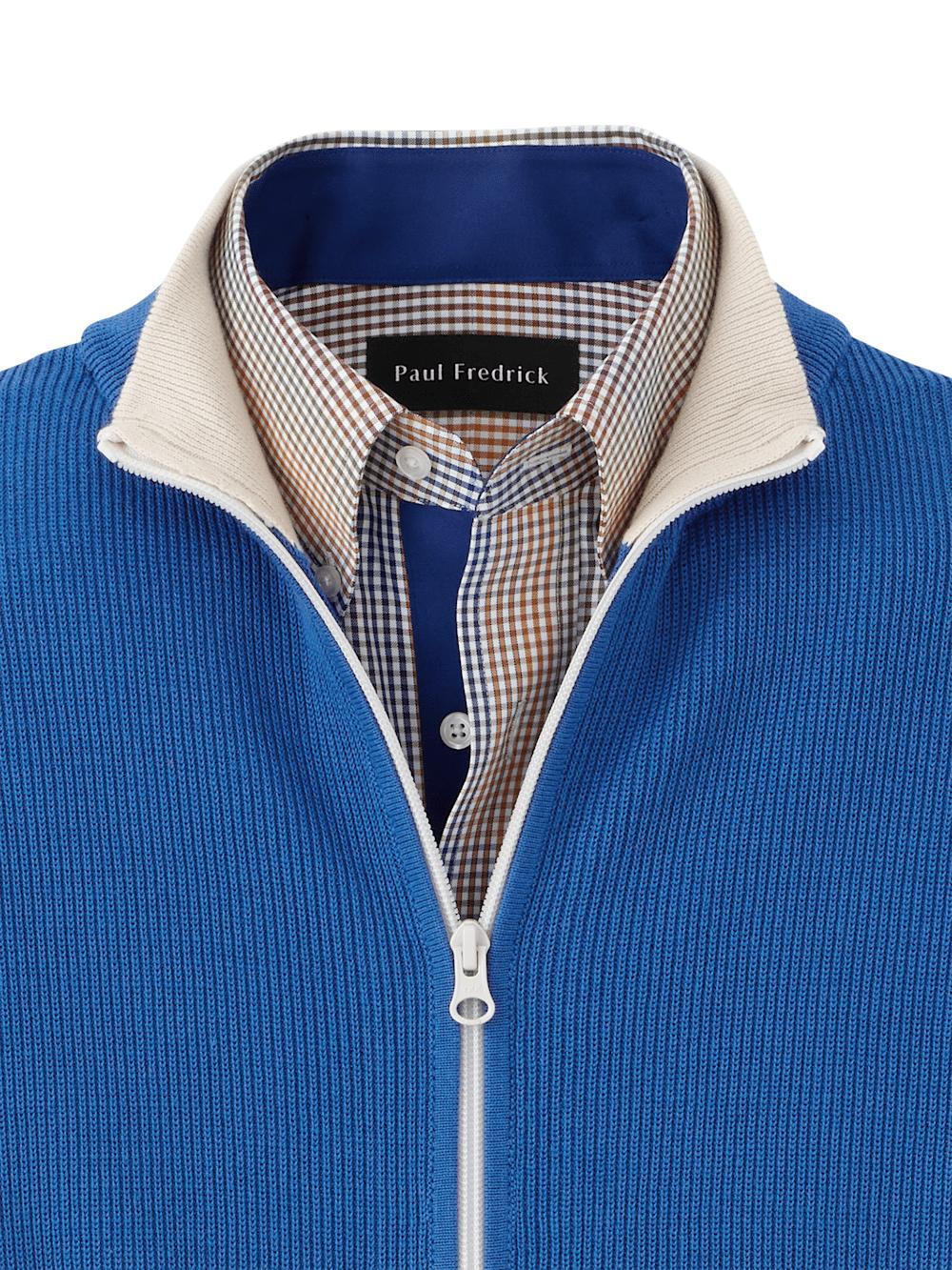 Cotton Full Zip Mock Neck Vest - Blue Product Image