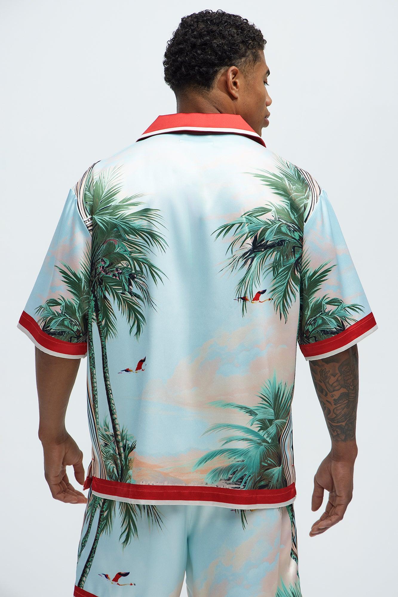 Flamingo And Palm Resort Button Up Shirt - Multi Color Product Image