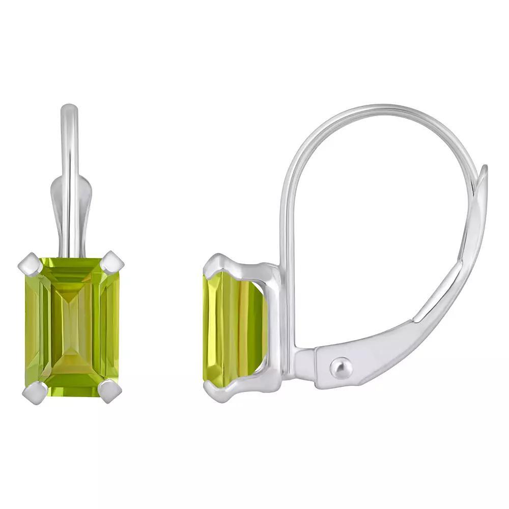 Celebration Gems 10k Gold Emerald Cut Peridot Leverback Earrings, Women's Product Image