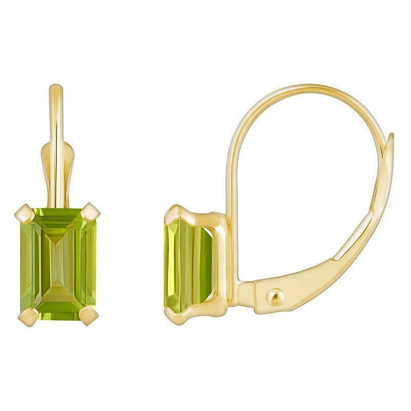 Celebration Gems 10k Gold Emerald Cut Peridot Leverback Earrings, Women's Product Image