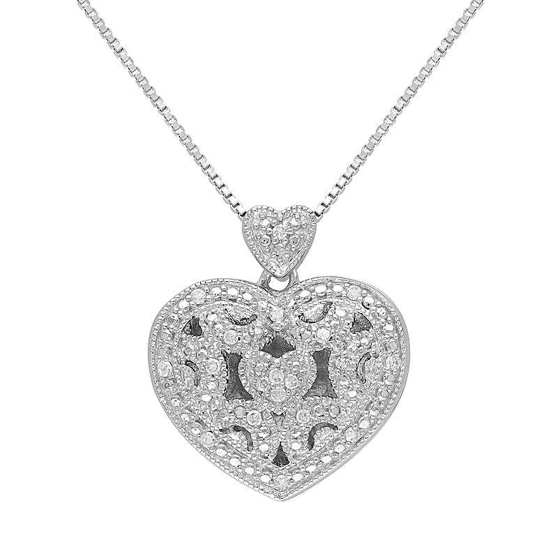 Stella Grace Diamond Accent Sterling Silver Filigree Heart Locket Necklace, Womens White Product Image