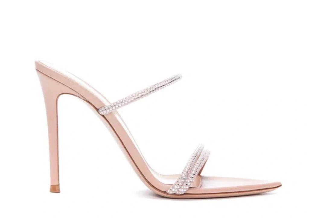 GIANVITO ROSSI Double-strap 70 Suede Crystal-embellished Mules In Pink Product Image