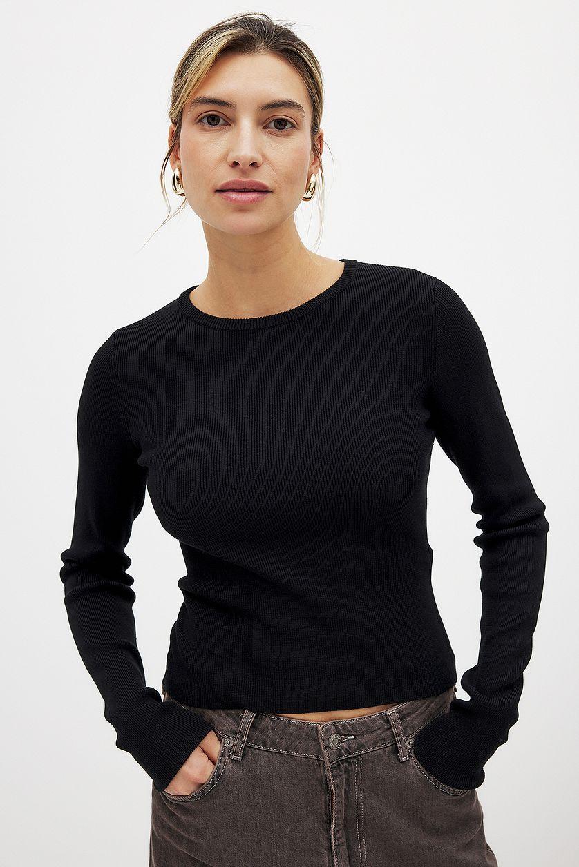 Ribbed Knitted Round Neck Top Product Image