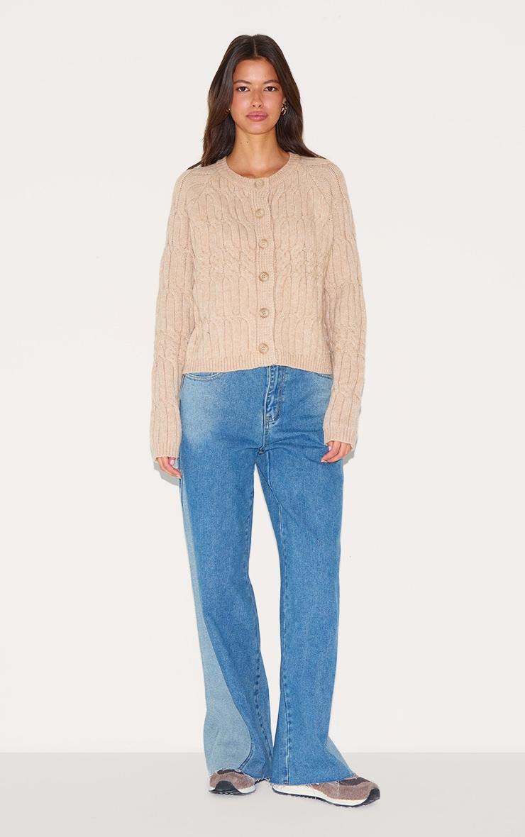 Oatmeal Cable Knit Button Up Cardigan Product Image