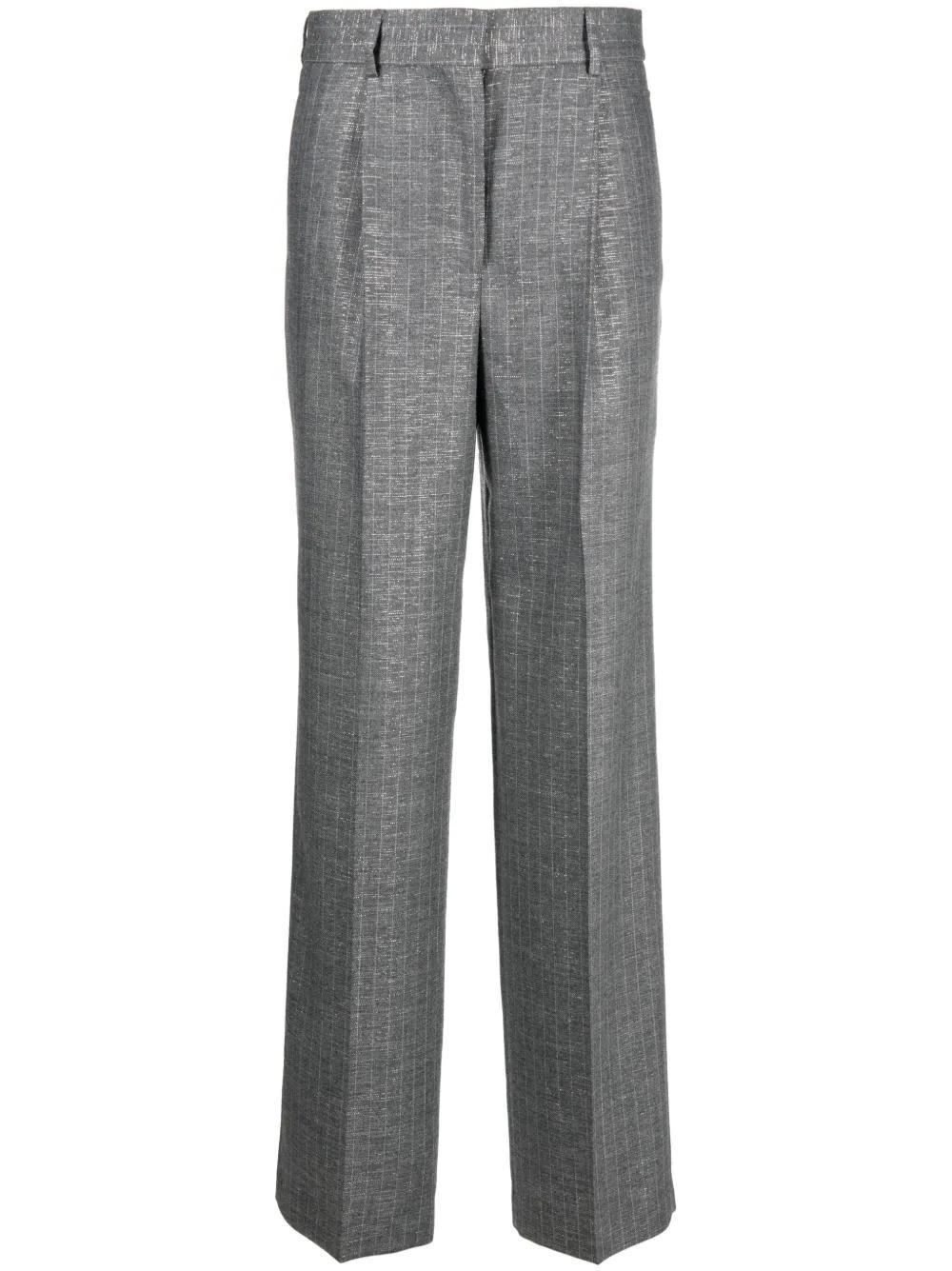 MSGM Shiny Pinstriped Wide-leg Trousers In Grey Product Image