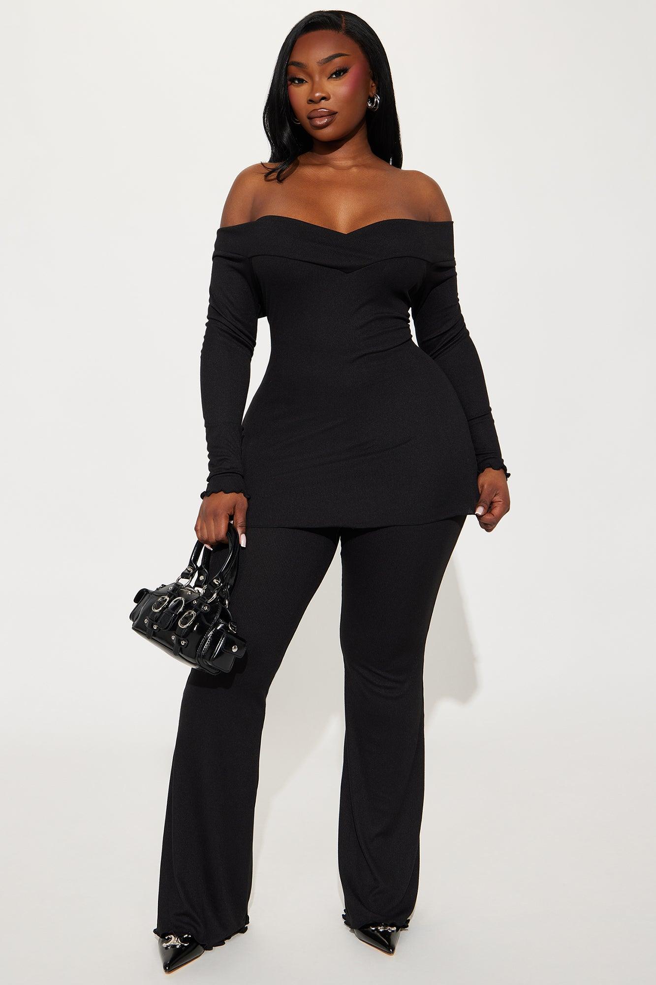Stassi Off Shoulder Pant Set - Black Product Image