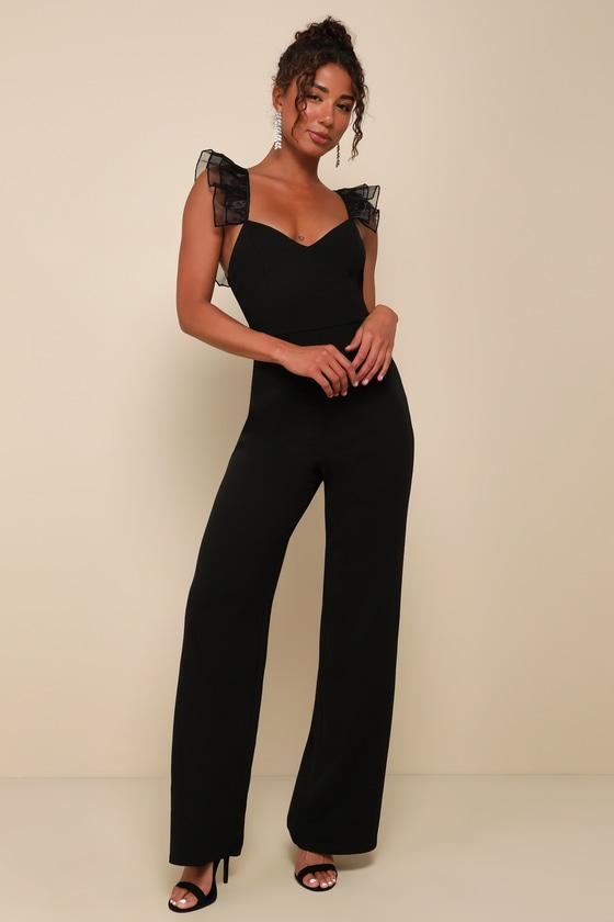 Luxe Position Black Ruffled Wide-Leg Jumpsuit Product Image