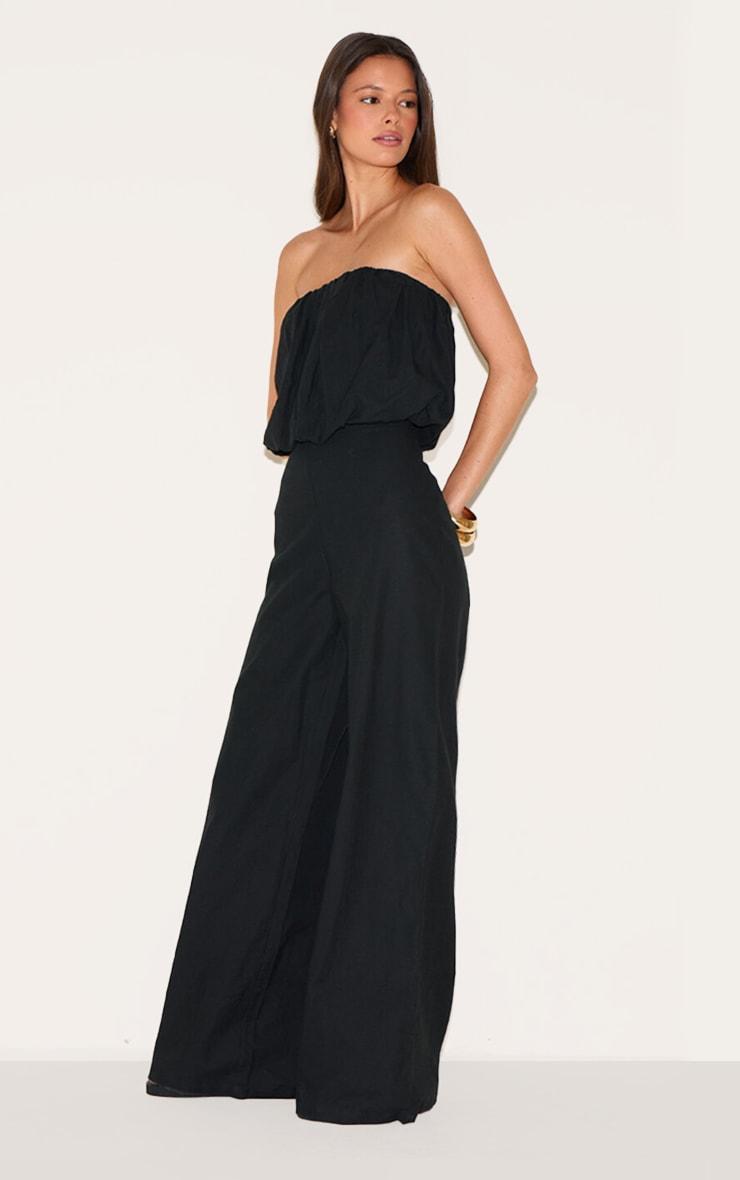Black Cotton Puffball Bandeau Straight Leg Jumpsuit Product Image