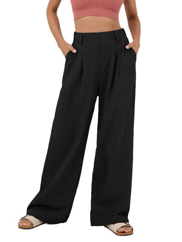 Loose Wide Leg Pleated Solid Color Split-Joint Pants Trousers Product Image