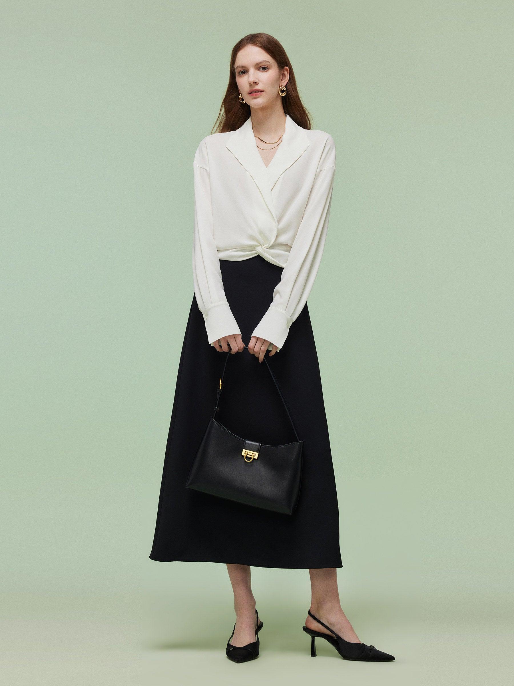 Acetate Blend Twist Front Blouse And Skirt Two-Piece Set Product Image
