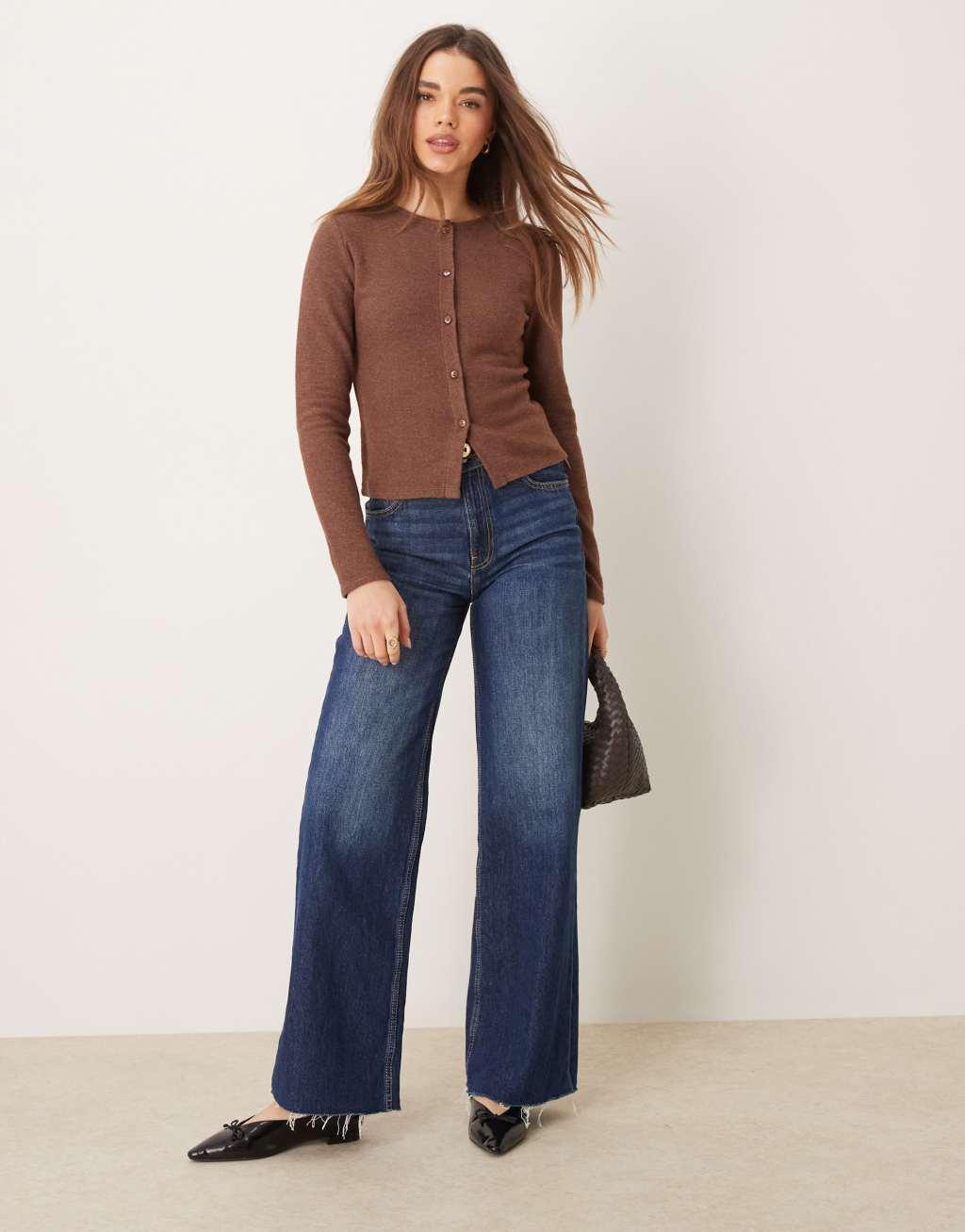 ASOS DESIGN shrunken brushed cardigan in chocolate Product Image