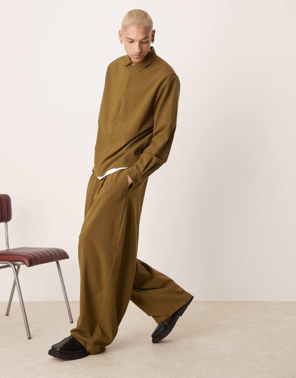 ASOS DESIGN baggy balloon pants in brown - part of a set Product Image