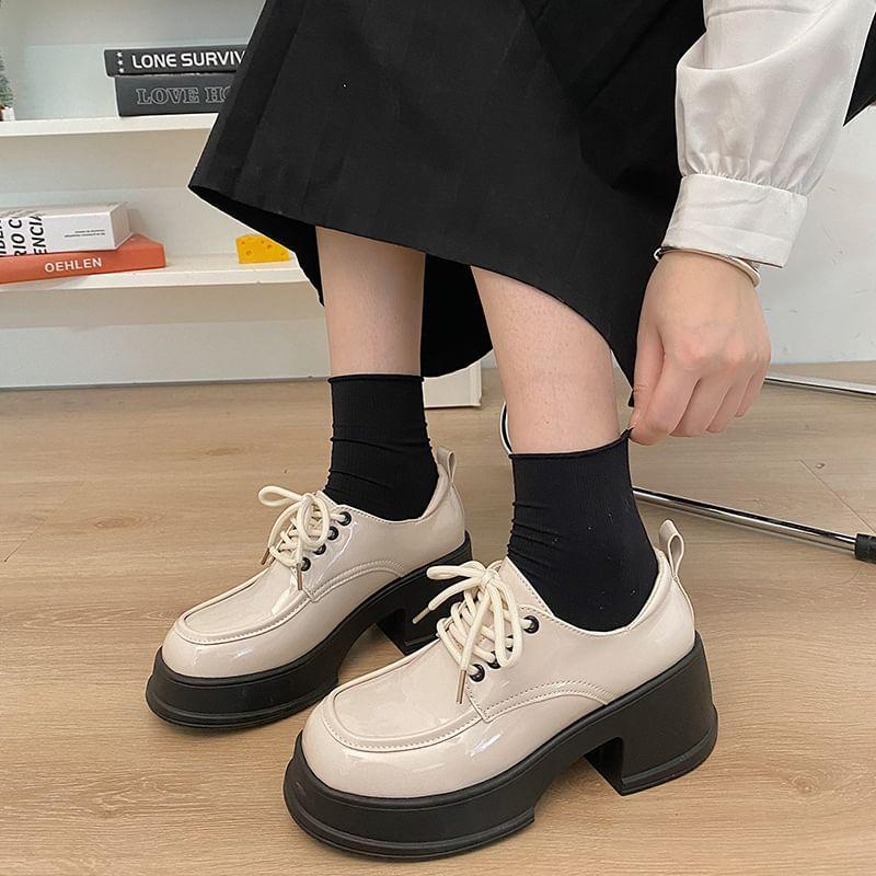 Block Heel Platform Lace Up Oxfords Product Image